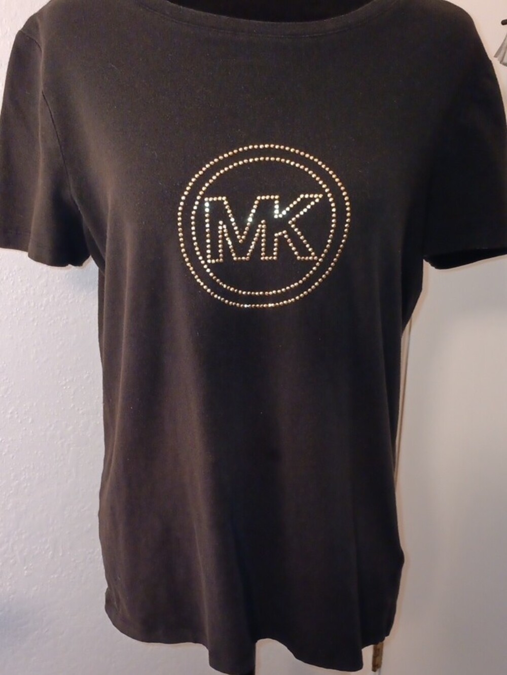 Michael Kors Black Tee with Gold Studded MK Emblem - Picture 6 of 10